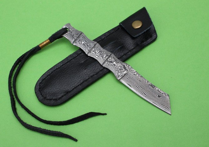 Bamboo one-piece steel Damascus fixed knife