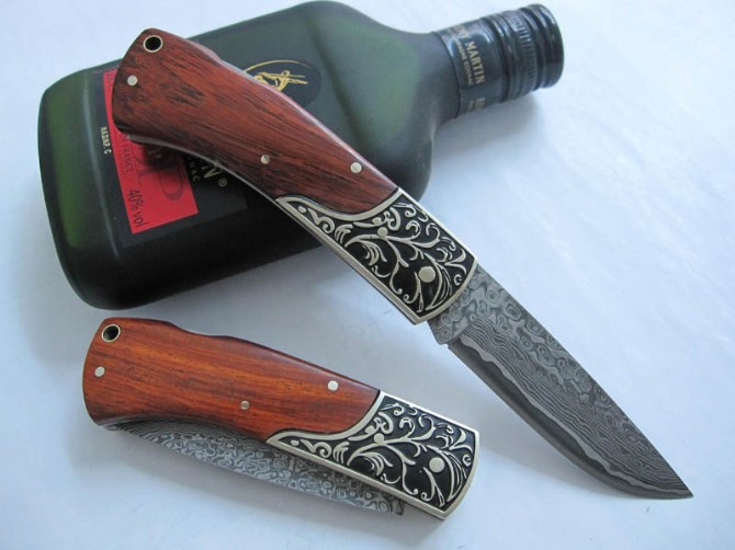 Sammi Carved No. 2 Damascus Collectible Folding Knife