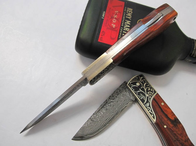 Sammi Carved No. 2 Damascus Collectible Folding Knife