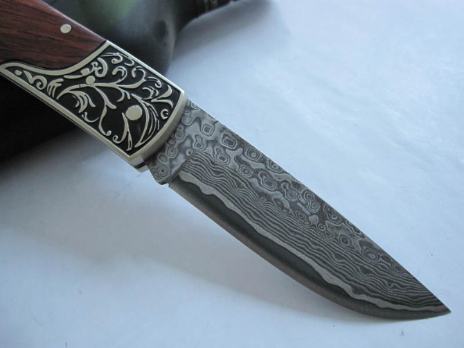 Sammi Carved No. 2 Damascus Collectible Folding Knife