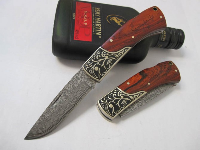 Sammi Carved No. 2 Damascus Collectible Folding Knife