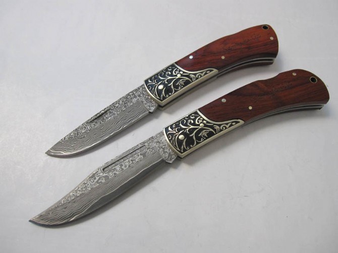 Sammi Carved No. 2 Damascus Collectible Folding Knife