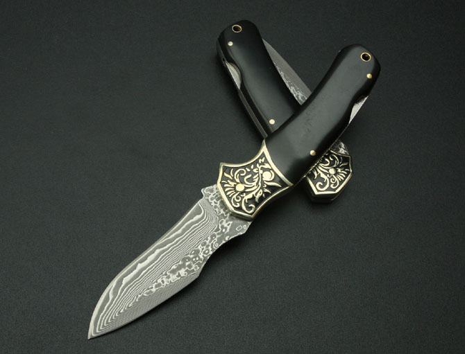 Damascus—Black Horn No. 3 (concave handle)