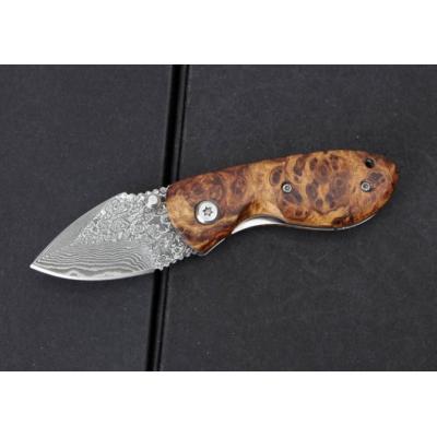 Red Shadow Wood - Damascus Folding Knife