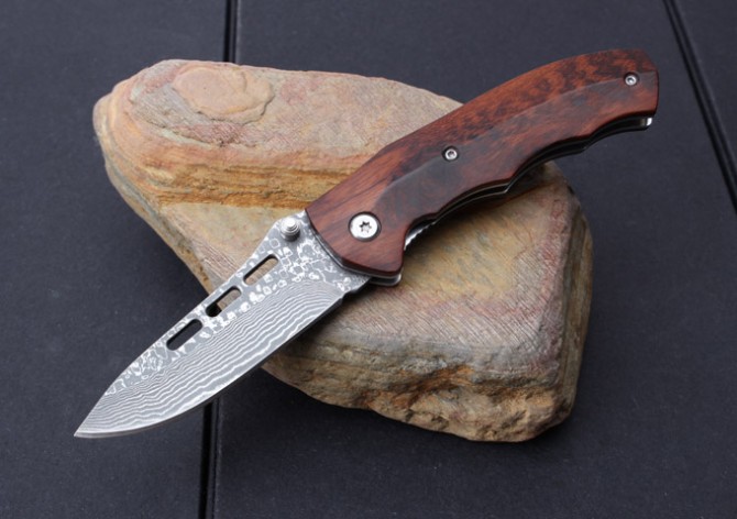 SY-035 Snakewood Damascus Folding Knife