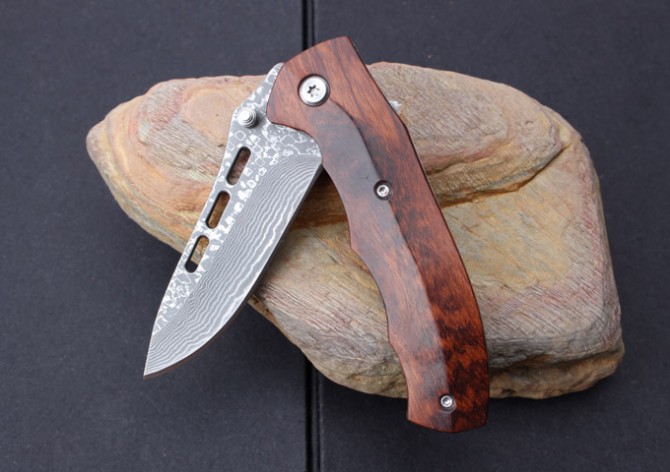 SY-035 Snakewood Damascus Folding Knife