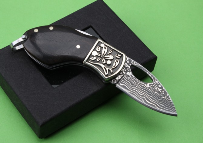 Imported Damascus key ring folding knife