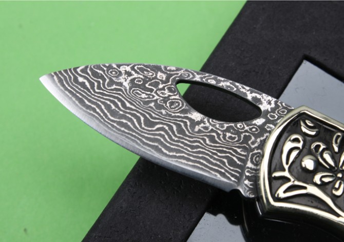 Imported Damascus key ring folding knife