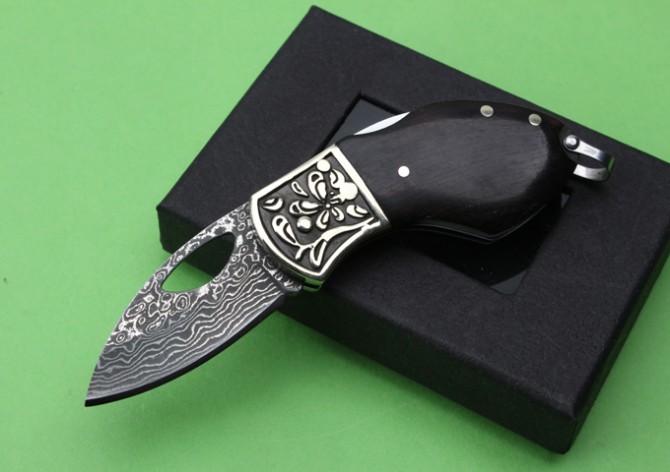 Imported Damascus key ring folding knife