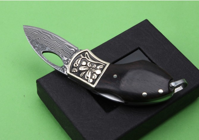 Imported Damascus key ring folding knife