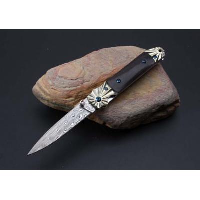 Imported Ruifeng Damascus steel blue spirit ebony handle folding knife