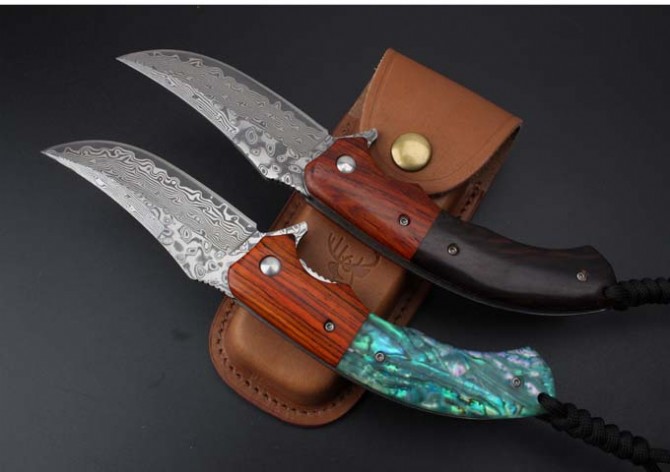 Queen Bee--Damascus Quick Opening Folding Knife