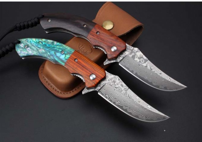 Queen Bee--Damascus Quick Opening Folding Knife