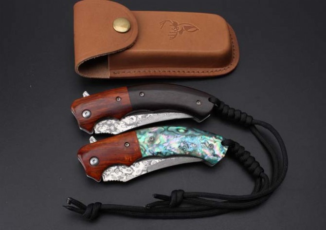 Queen Bee--Damascus Quick Opening Folding Knife