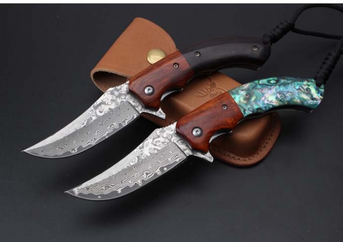 Queen Bee--Damascus Quick Opening Folding Knife