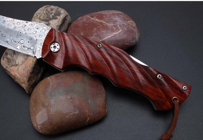 Imported Ruifeng Damascus rosewood folding knife