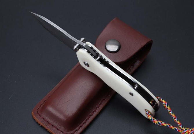 Damascus-ZT Beast Bone Pocket Knife