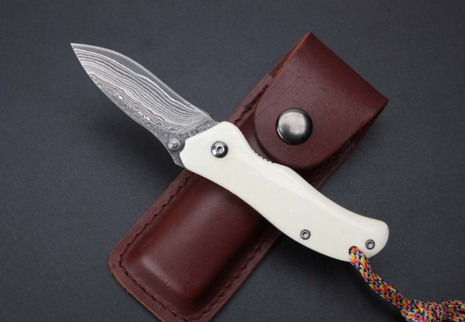 Damascus-ZT Beast Bone Pocket Knife