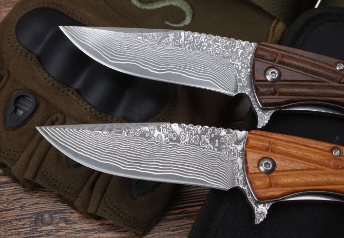 MicroTech Damascus Bearing Quick Opening Folding Knife