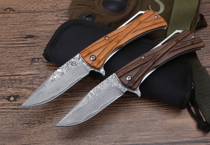 MicroTech Damascus Bearing Quick Opening Folding Knife