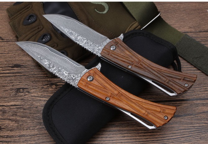 MicroTech Damascus Bearing Quick Opening Folding Knife