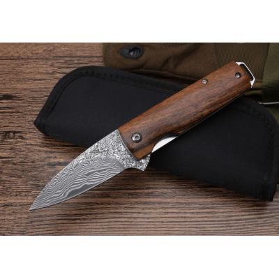 Moscow Rosewood Damascus Bearing Quick Opening Folding Knife (099)