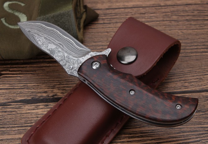 KJ-036 Snakewood Damascus Folding Knife