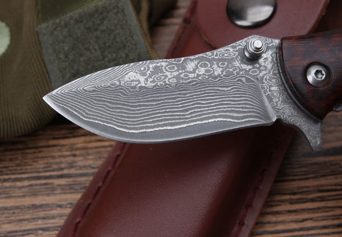 KJ-036 Snakewood Damascus Folding Knife