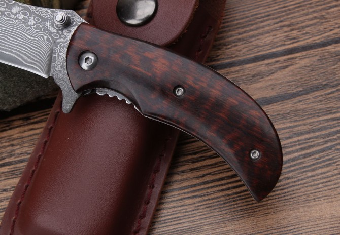 KJ-036 Snakewood Damascus Folding Knife