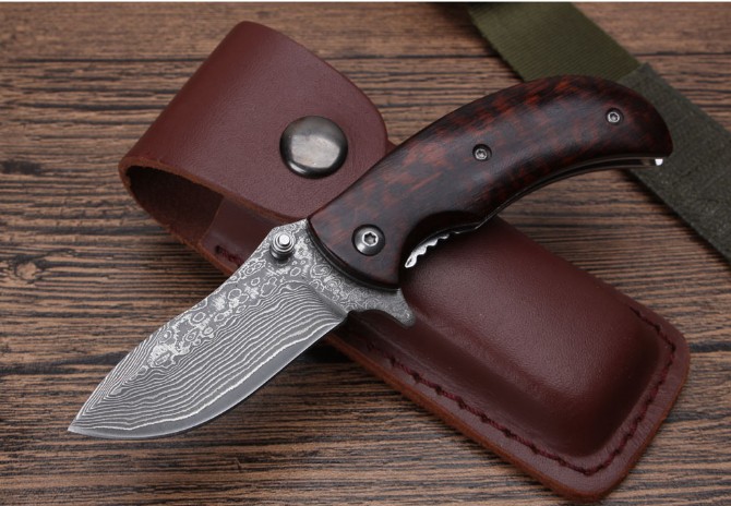 KJ-036 Snakewood Damascus Folding Knife