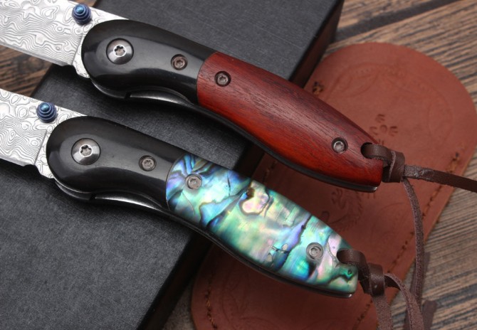 Shadow Hunter Abalone Damascus Folding Knife