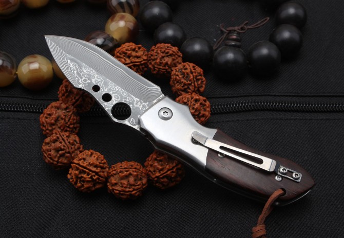 Damascus Steel-Falcon Folding Knife