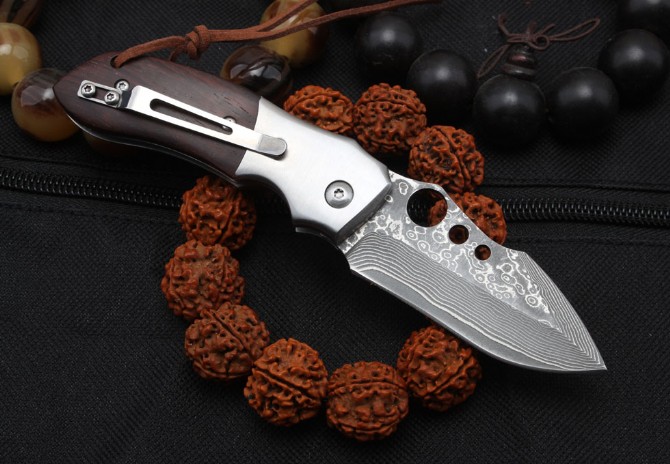 Damascus Steel-Falcon Folding Knife