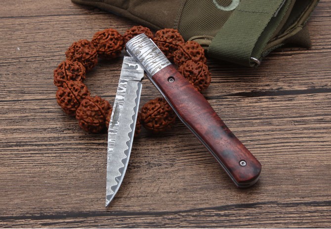 Damascus Magic Pen Folding Knife