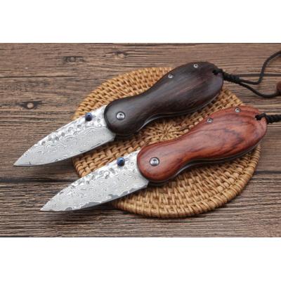 Small grenade Damascus folding knife