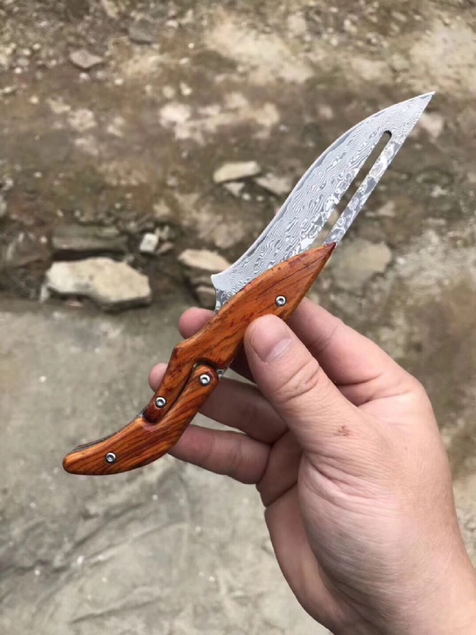 2019 latest Damascus mechanical straight knife