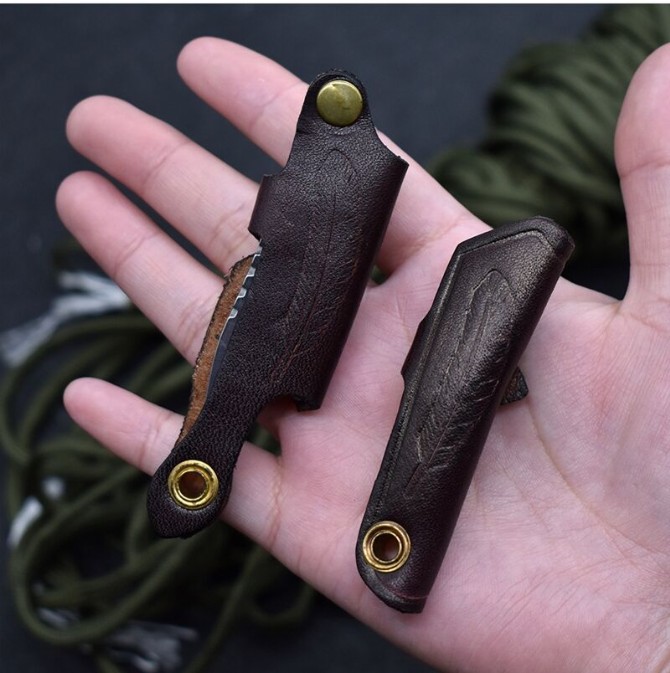 D2 steel key chain folding knife (cowhide handle)