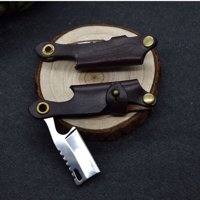 D2 steel key chain folding knife (cowhide handle)