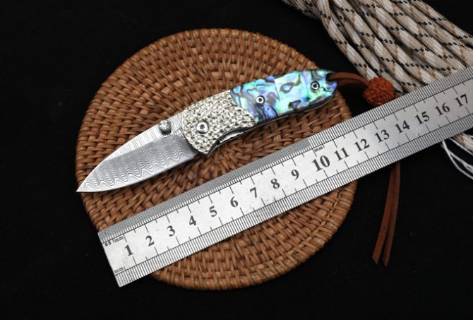 Damascus - Abalone Folding Knife