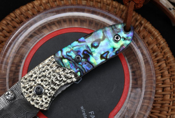 Damascus - Abalone Folding Knife