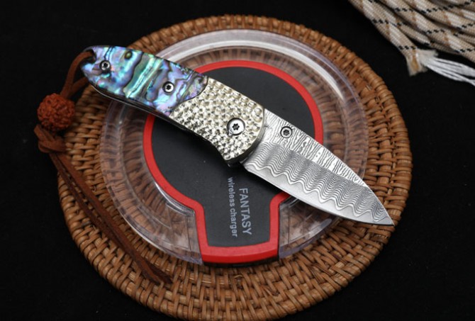 Damascus - Abalone Folding Knife