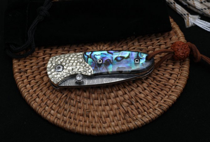 Damascus - Abalone Folding Knife