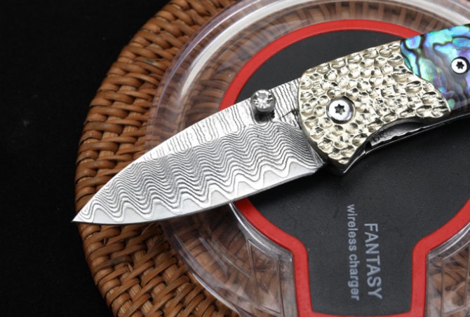 Damascus - Abalone Folding Knife