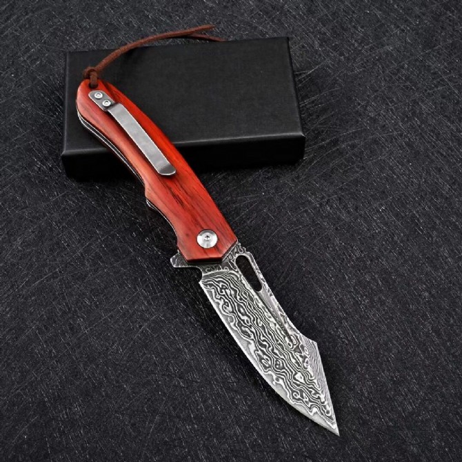 VG10 Damascus-Dog Shark Folding Knife