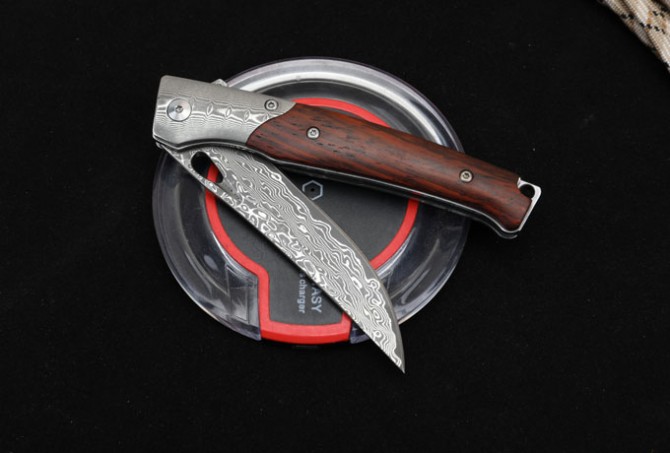 VG10 Damascus-Lengyue Particle Dalbergia Folding Knife