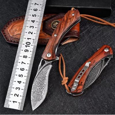 VG10 Damascus-puppy leg folding knife (red handle)