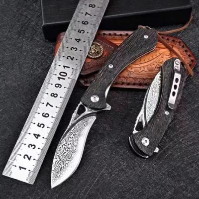 VG10 Damascus-small dog leg folding knife (black handle)