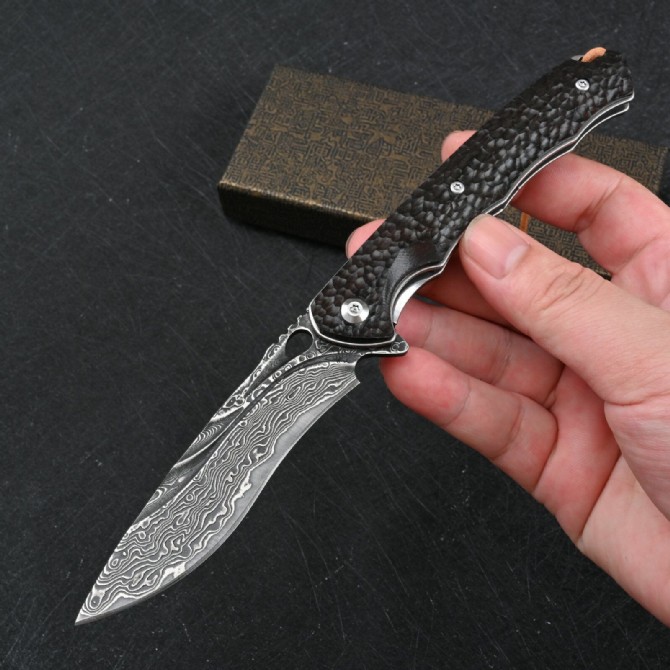 VG10 Damascus – Black Mandal Folding Knife