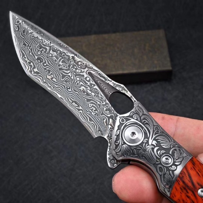 VG10 Damascus-Red Folding Knife