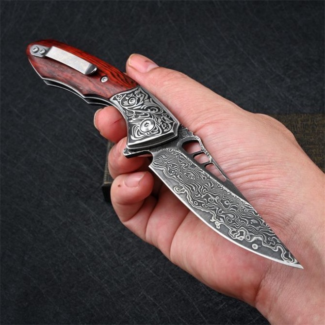 VG10 Damascus- Shark Dragon Folding Knife